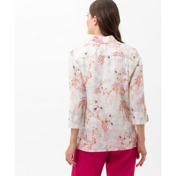Brax Feel Good Vicki Floral Linen Polo 3/4 Sleeve Shirt - Picture 2 of 11